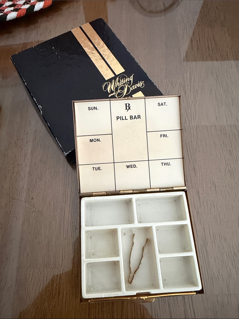 Whiting & Davis White and Gold Weekly Pill Box Organizer